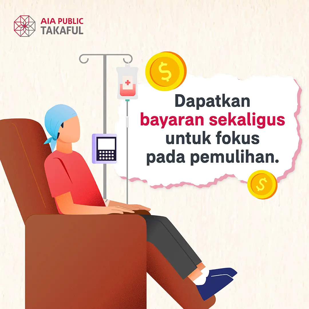 AIA PUBLIC Takaful Carousel takaful and insurance ad: Problem-solution ad for keeping income stable when critical illness strikes, frame 2 of 3