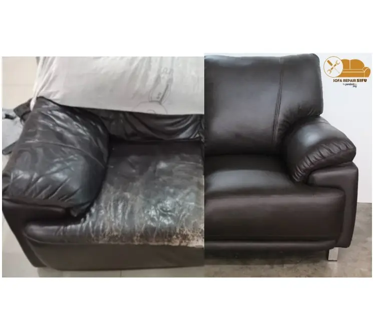Sofa Repair Sifu Dynamic home and living ad: Before-and-after ad for a worn leather sofa restored like new