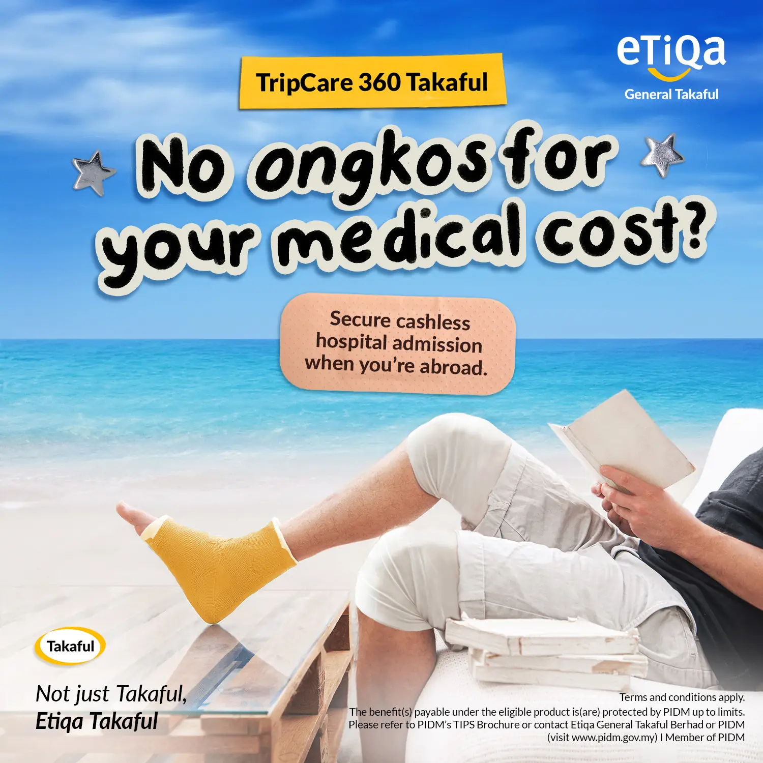 Etiqa Static takaful and insurance ad: Curiosity-hook ad for cashless hospital admission abroad with TripCare 360 Takaful