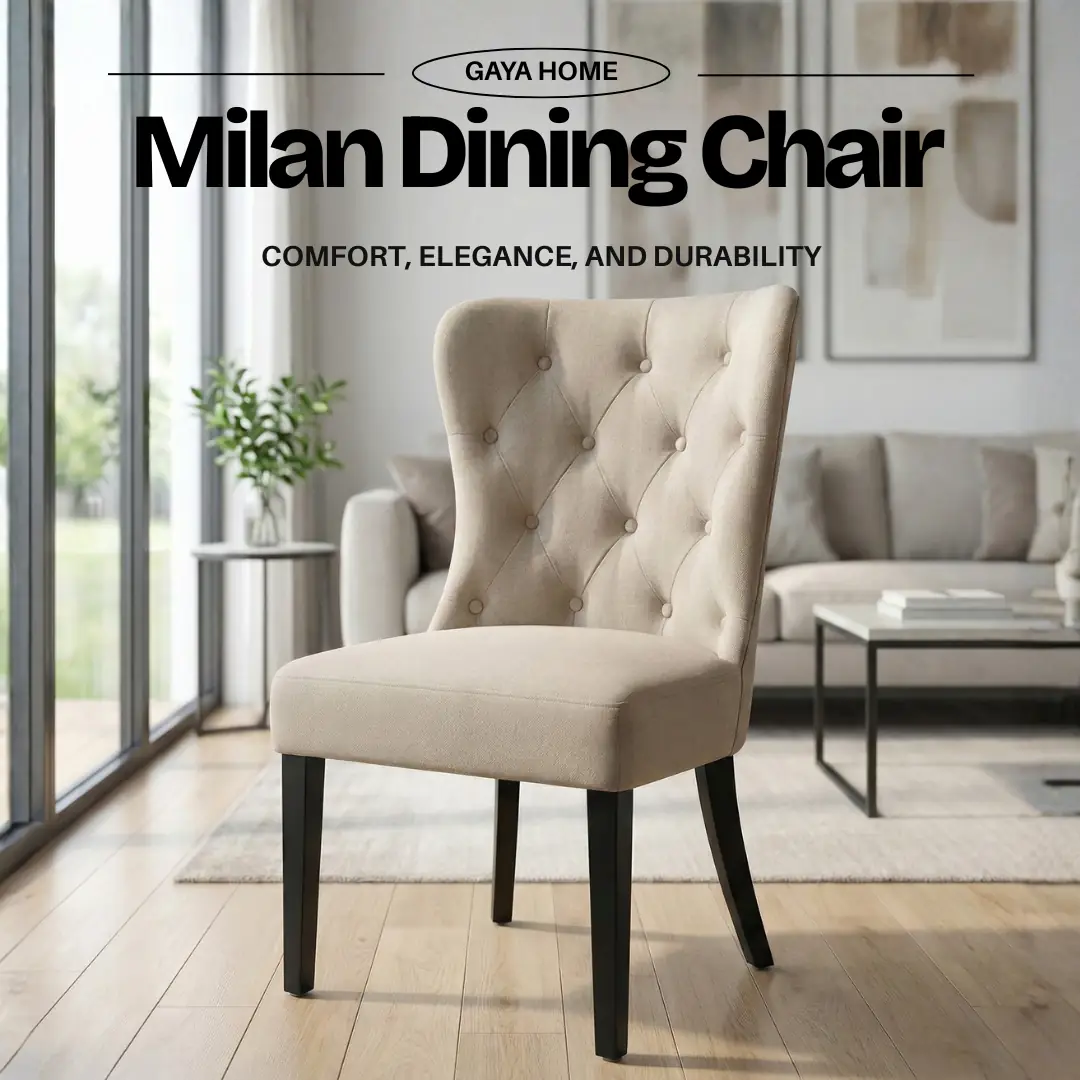 Gaya Home Static home and living ad: Showcase ad for Milan dining chair, comfort, elegance and durability