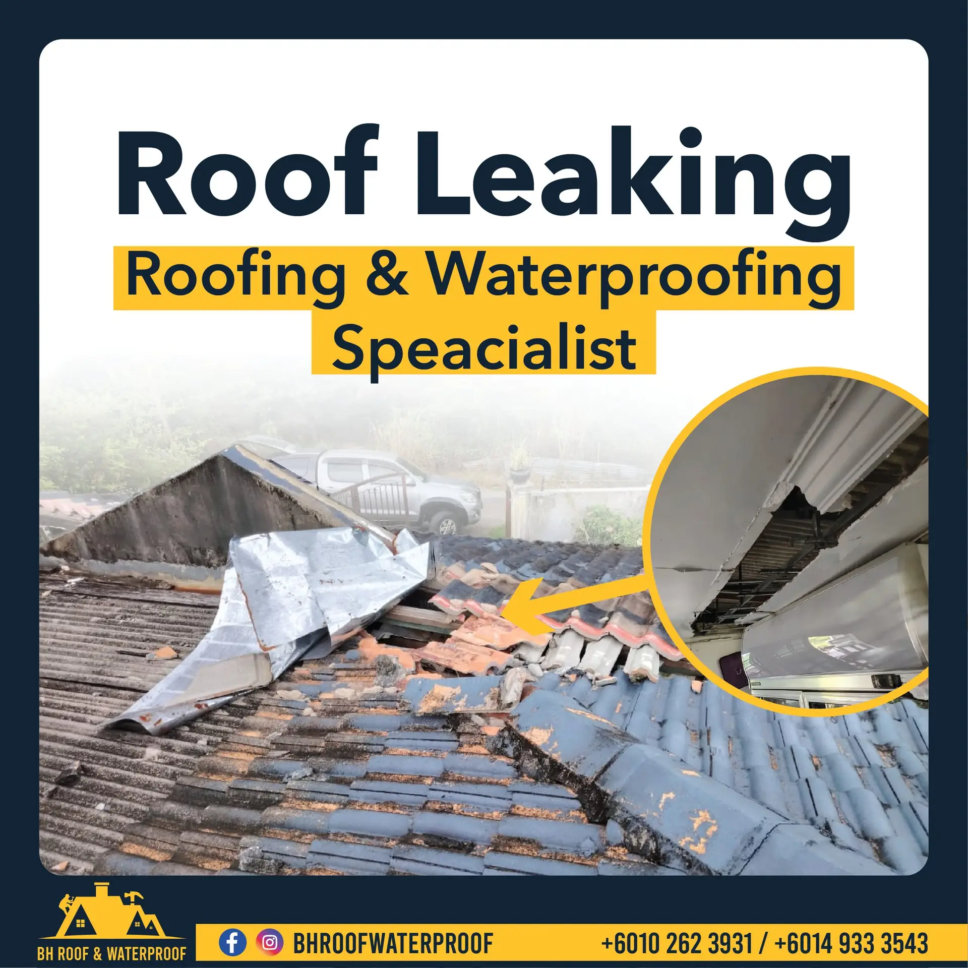 BH Roof & Waterproofing Carousel home services ad: Showcase ad for roof Leaking