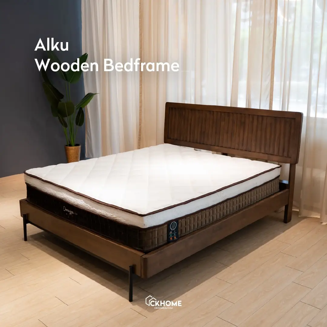 Ckhome2u Carousel home and living ad: Showcase ad for the Alku solid wood bedframe in a styled bedroom, frame 1 of 6