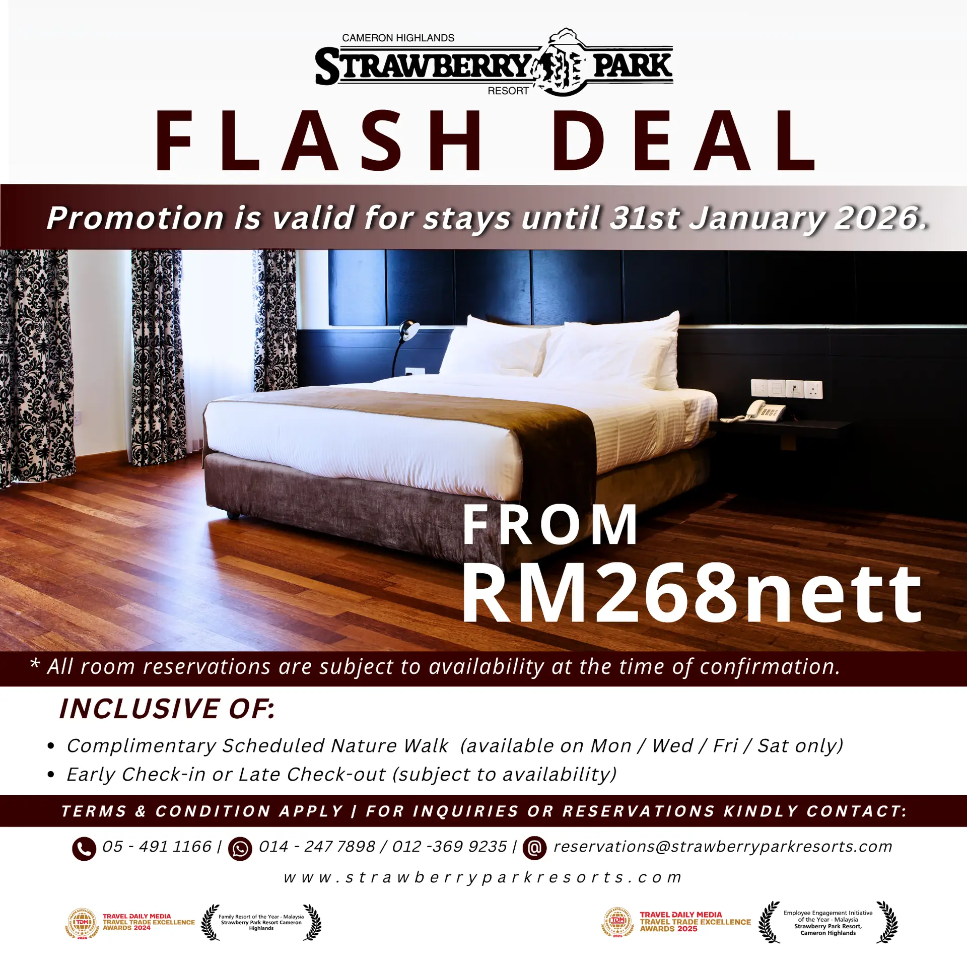 Strawberry Park Resort, Cameron Highlands Carousel travel and tourism ad: Discount ad: Cameron Highlands flash deal from RM268 nett per night, frame 1 of 6