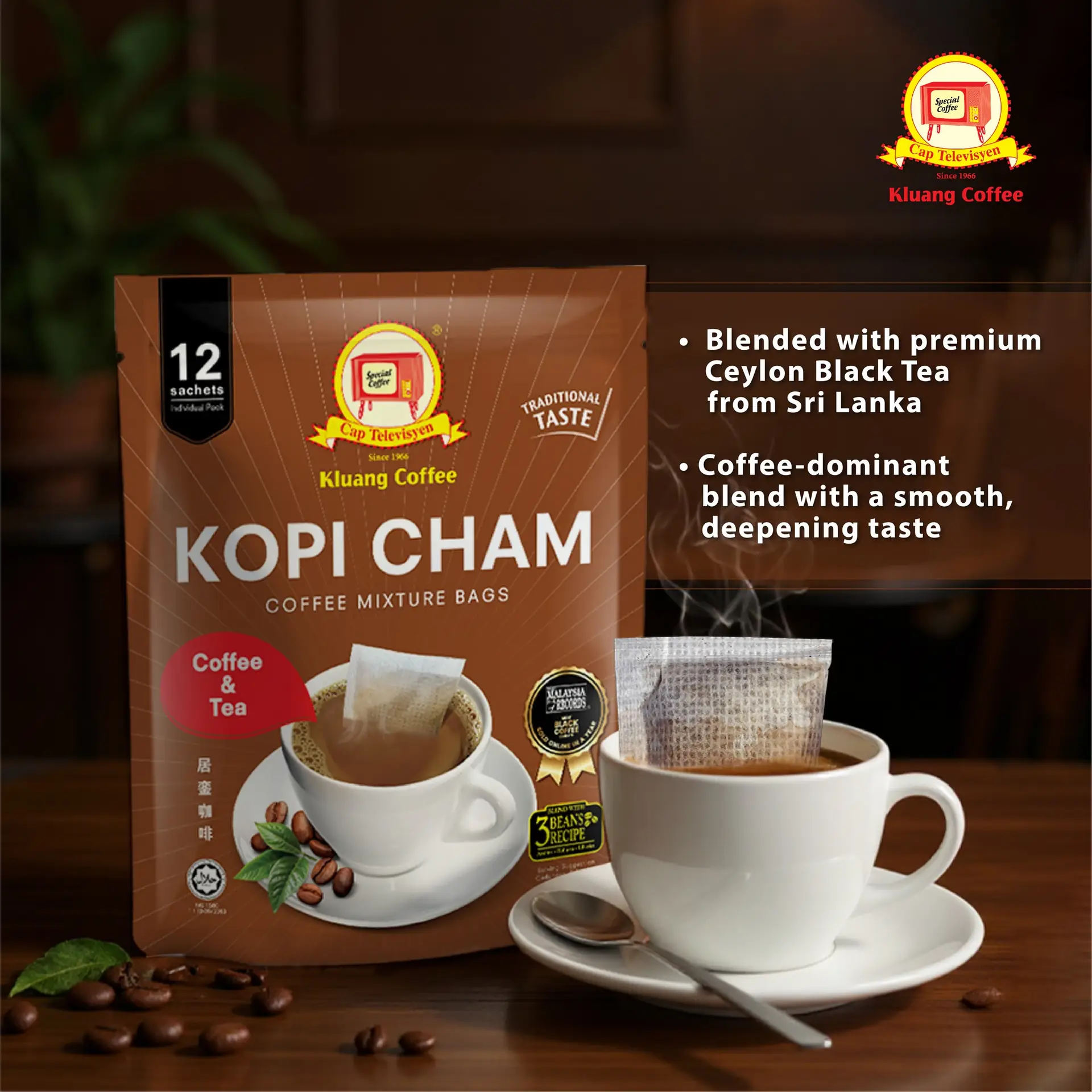 Kluang Coffee Cap Televisyen Carousel food and beverage ad: Showcase ad for a traditional kopi range that brings the kopitiam home, frame 5 of 5