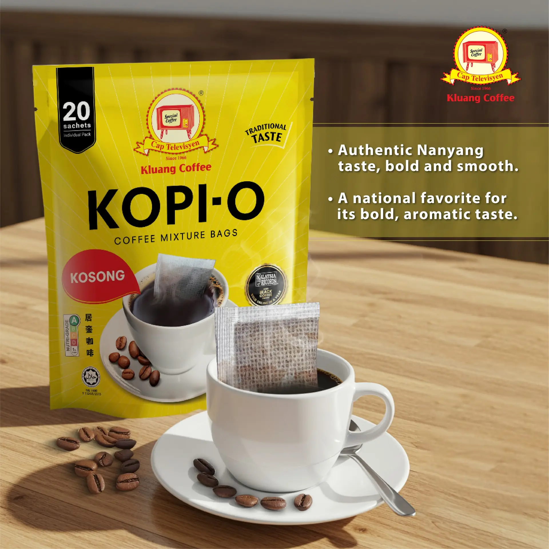 Kluang Coffee Cap Televisyen Carousel food and beverage ad: Showcase ad for a traditional kopi range that brings the kopitiam home, frame 2 of 5