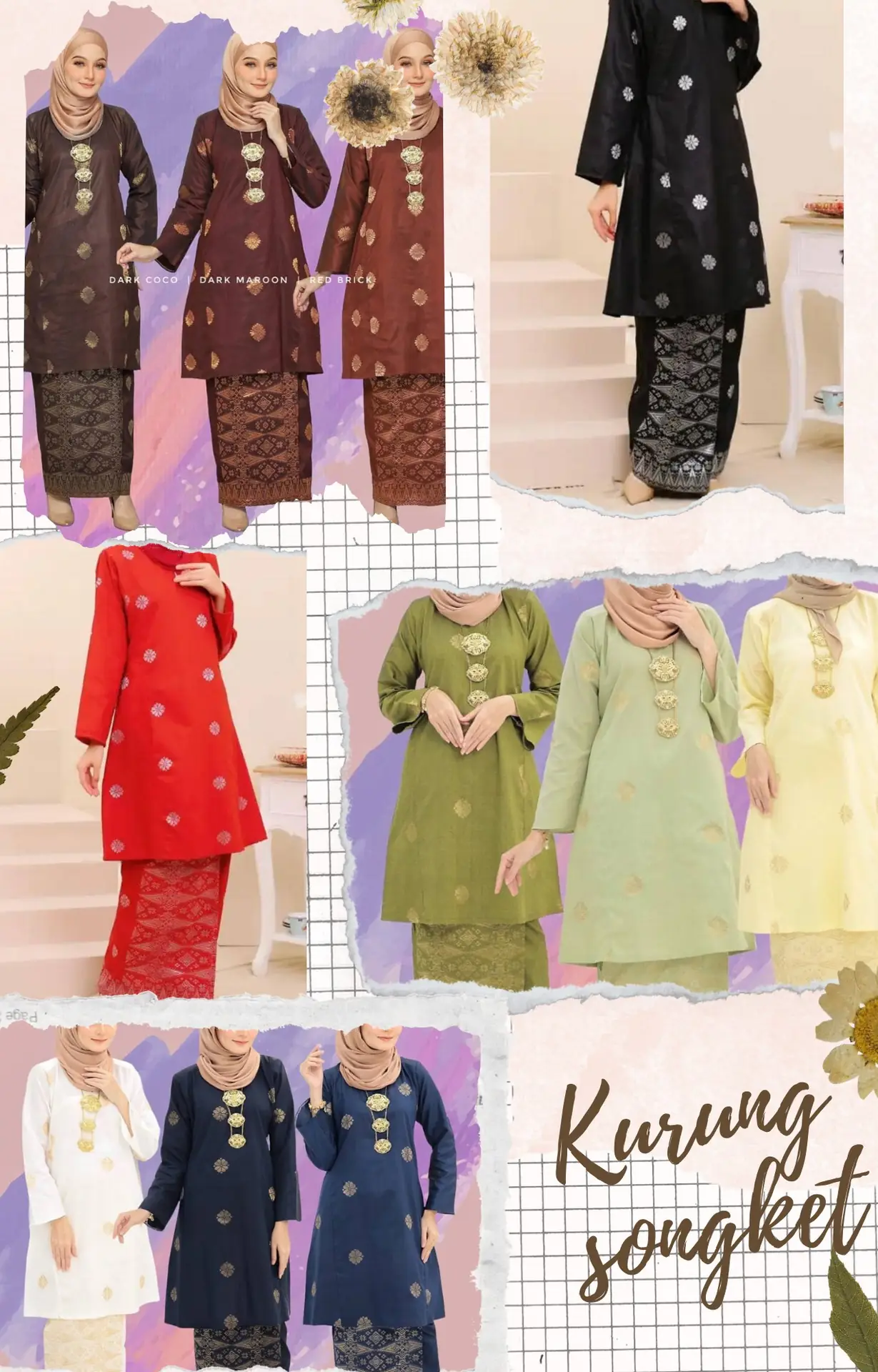 Suria Collection Static muslimah fashion ad: Showcase ad for the songket kurung set across festive colourways