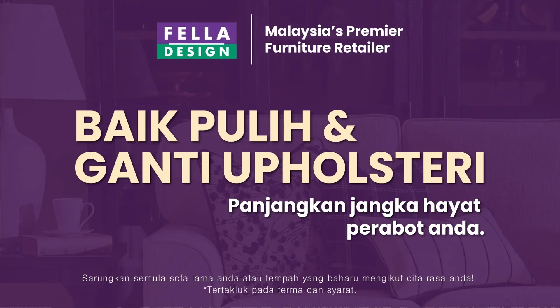Fella Design Static home and living ad: Feature-callout ad for sofa reupholstery that extends your furniture’s life