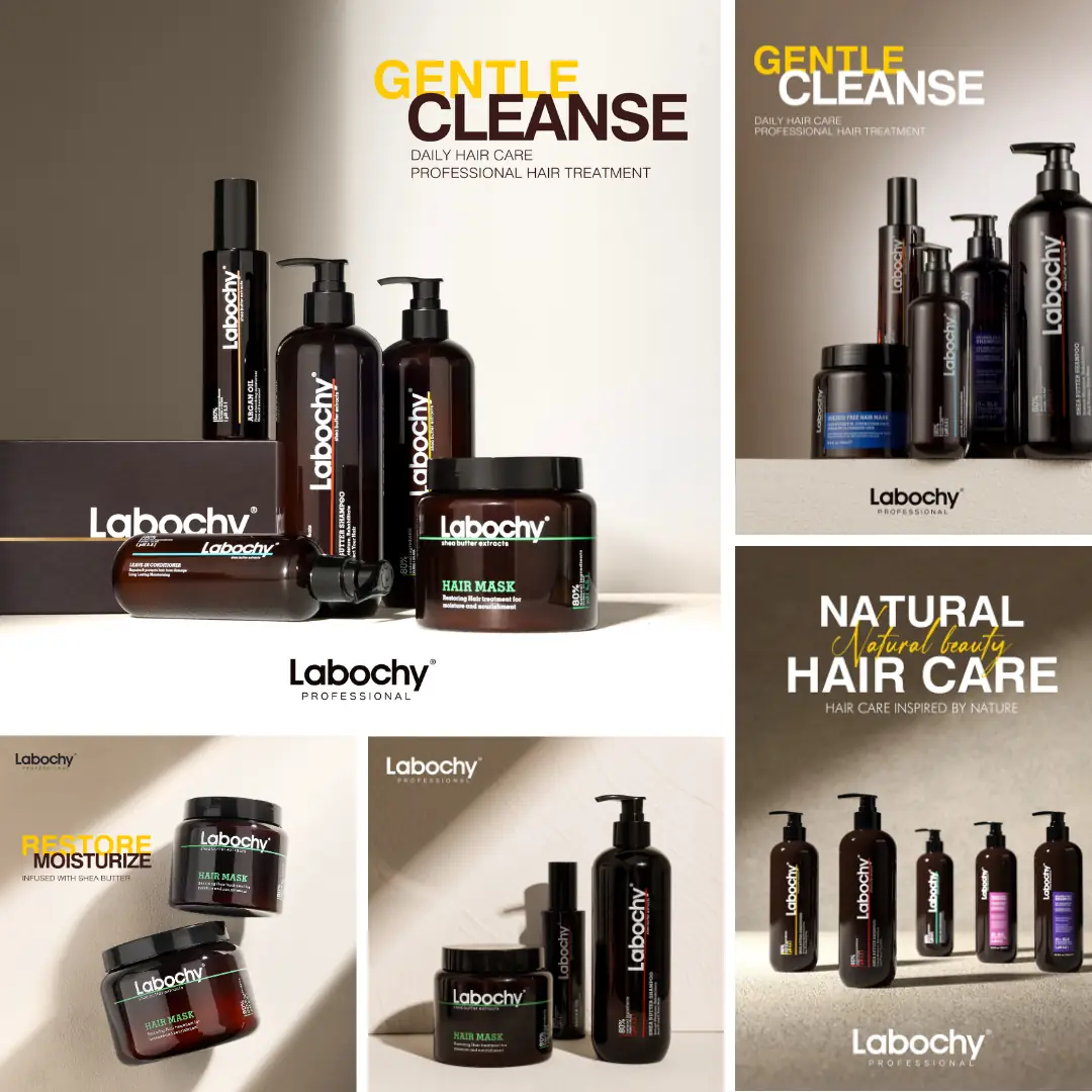 Labochy Haircare Carousel hair care ad: Showcase ad for a salon-grade sulfate-free shampoo, conditioner and mask, frame 2 of 3