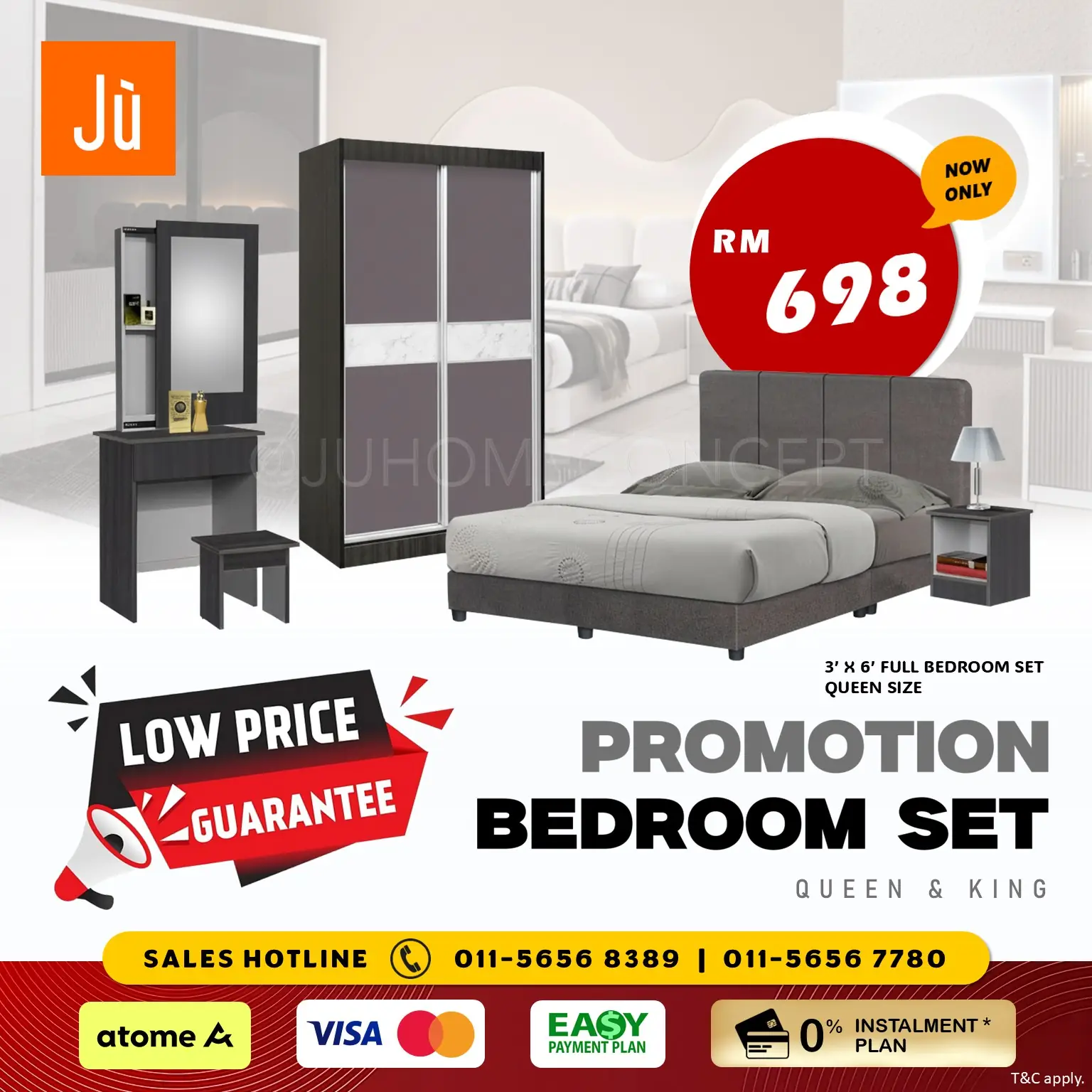 Jù Home Concept Carousel home and living ad: Discount ad: full queen bedroom set now only RM698, 0% instalment, frame 5 of 6