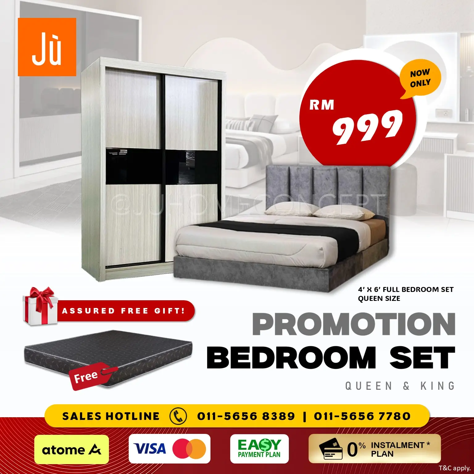 Jù Home Concept Carousel home and living ad: Discount ad: full queen bedroom set now only RM698, 0% instalment, frame 3 of 6
