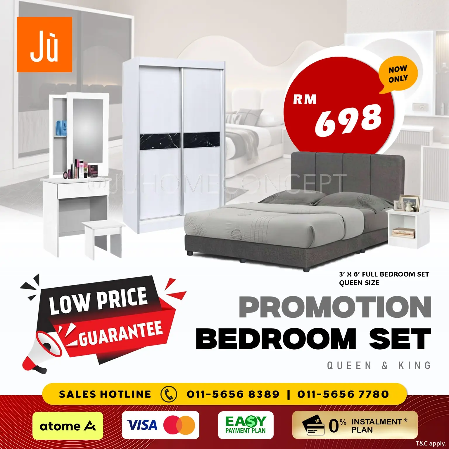 Jù Home Concept Carousel home and living ad: Discount ad: full queen bedroom set now only RM698, 0% instalment, frame 6 of 6