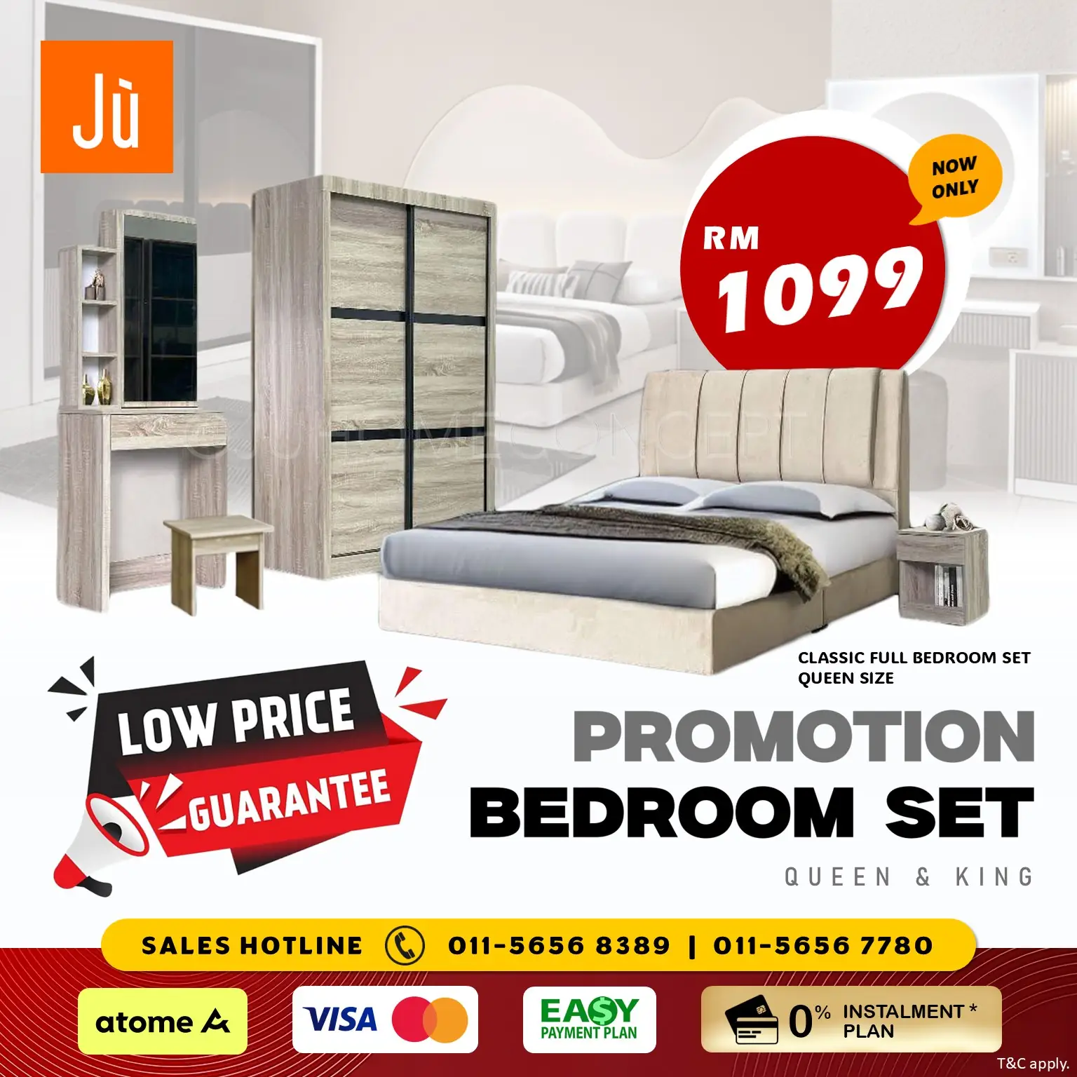 Jù Home Concept Carousel home and living ad: Discount ad: full queen bedroom set now only RM698, 0% instalment, frame 4 of 6