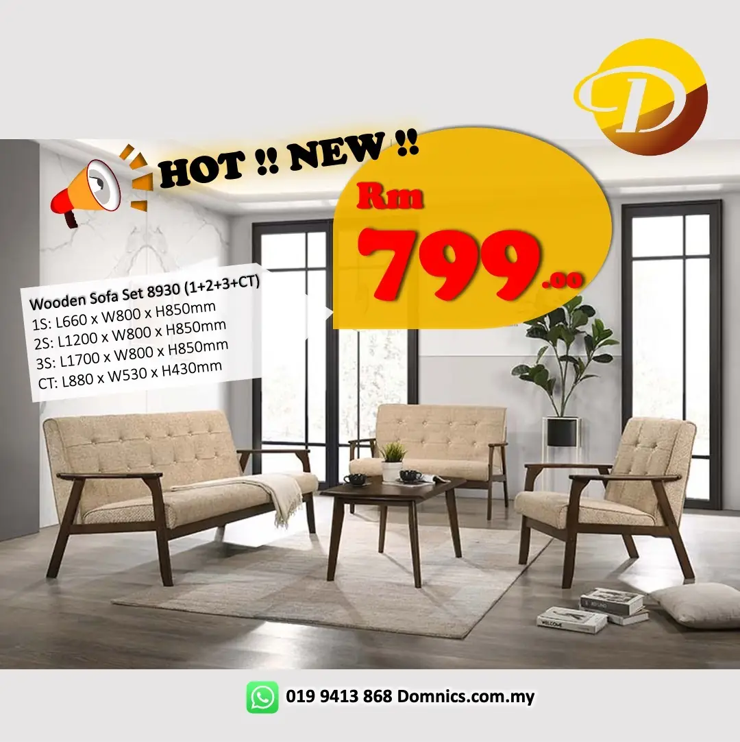 Pemborong Perabot Domnics Carousel home and living ad: Discount ad: grey 3-seater sofa set with stool at RM299, frame 2 of 6