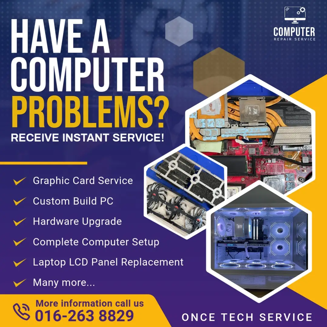 Once Tech Sales & Service Carousel electronics ad: Showcase ad for a shop doing laptop, phone and gaming PC repair and sales, frame 2 of 4