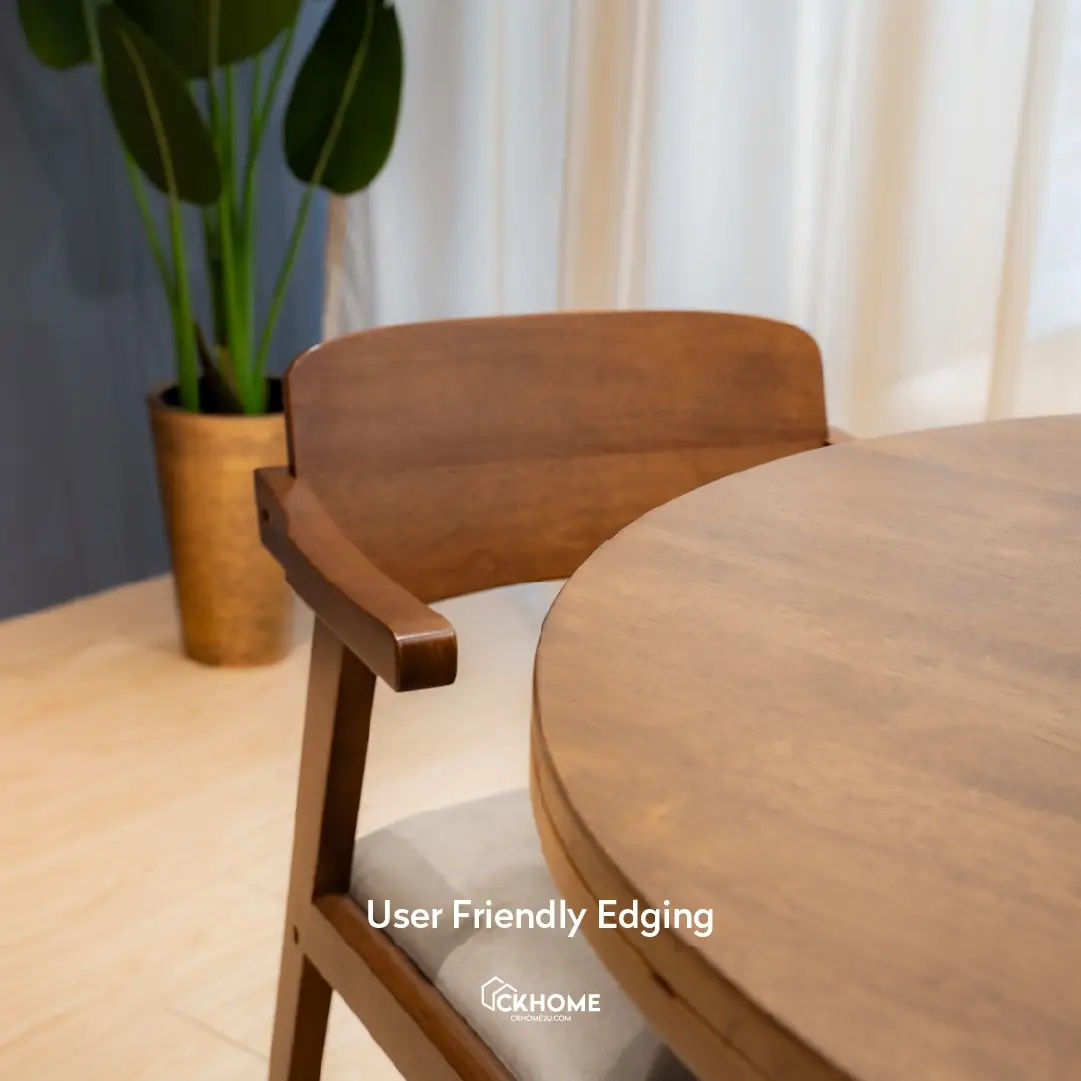 Ckhome2u Carousel home and living ad: Showcase ad for the Alku solid rubberwood 1+1+4 dining set, frame 4 of 6