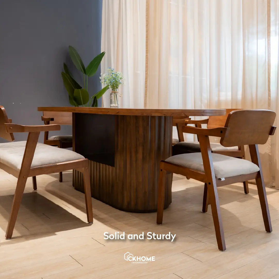 Ckhome2u Carousel home and living ad: Showcase ad for the Alku solid rubberwood 1+1+4 dining set, frame 5 of 6