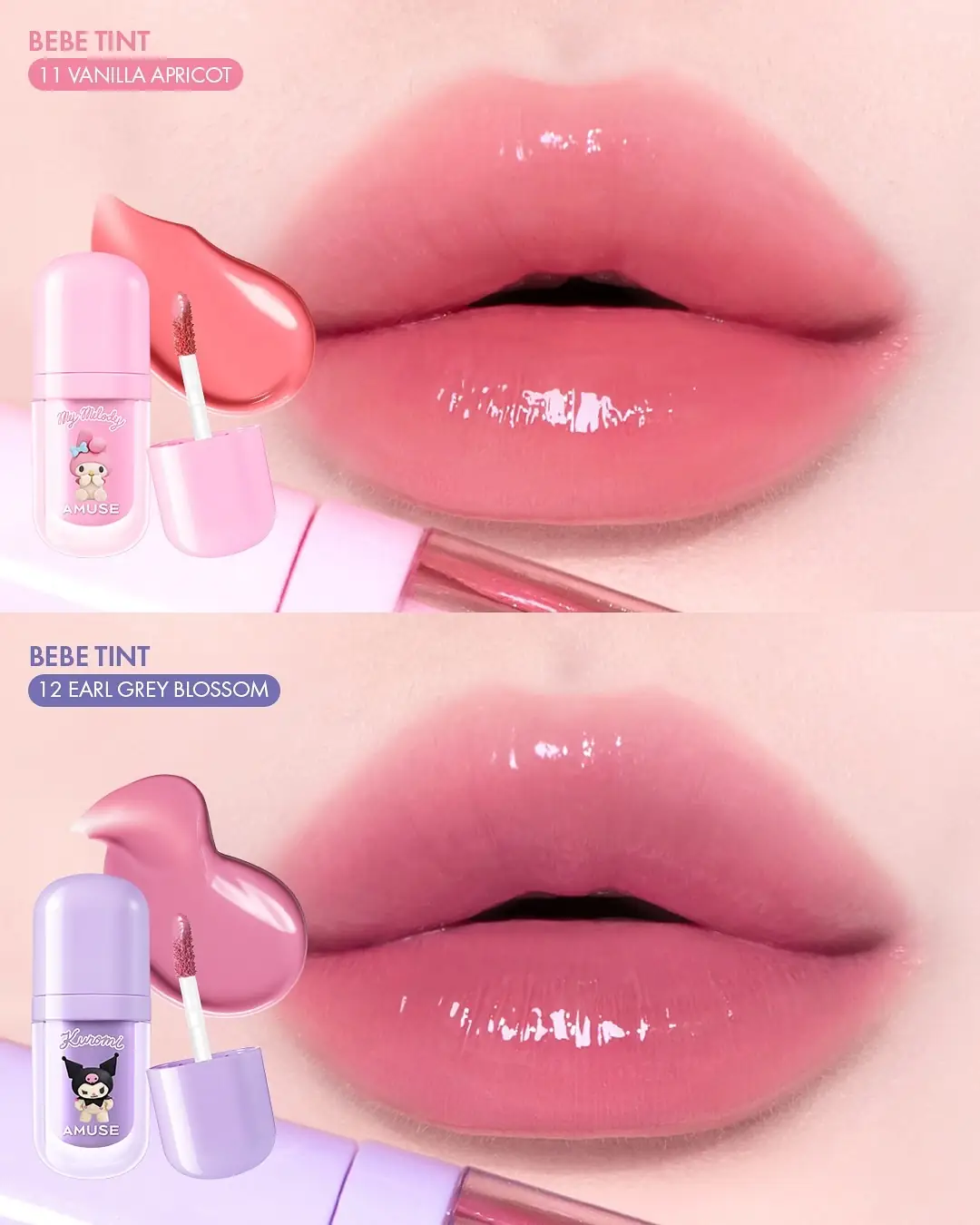 Ksisters Carousel makeup and cosmetics ad: Announcement ad: the cutest Amuse x Sanrio makeup collab just dropped, frame 3 of 6