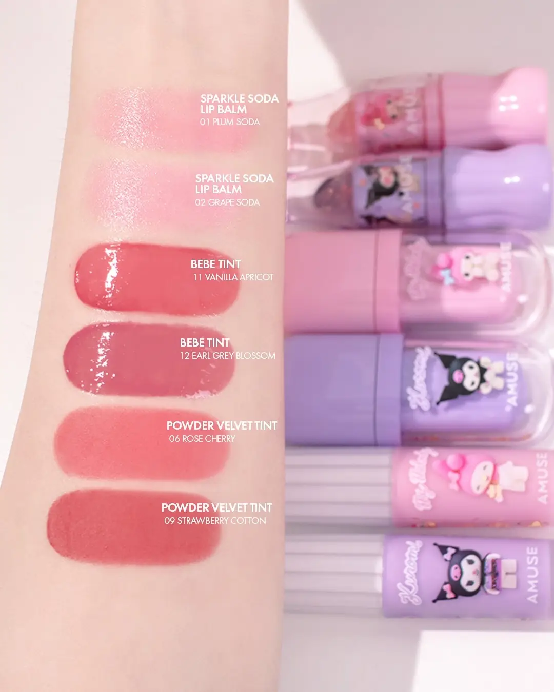Ksisters Carousel makeup and cosmetics ad: Announcement ad: the cutest Amuse x Sanrio makeup collab just dropped, frame 2 of 6