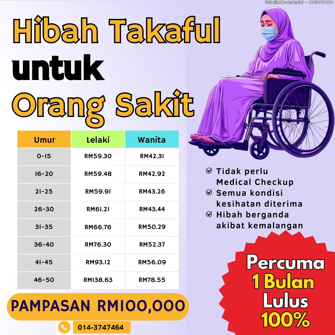 Mohammad Fairullah Static takaful and insurance ad: Feature-callout ad for hibah takaful that approves people already sick, no medical checkup