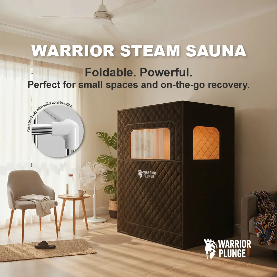 Warrior Plunge Carousel fitness ad: Showcase ad for infrared saunas in custom home and pro sizes, frame 3 of 3