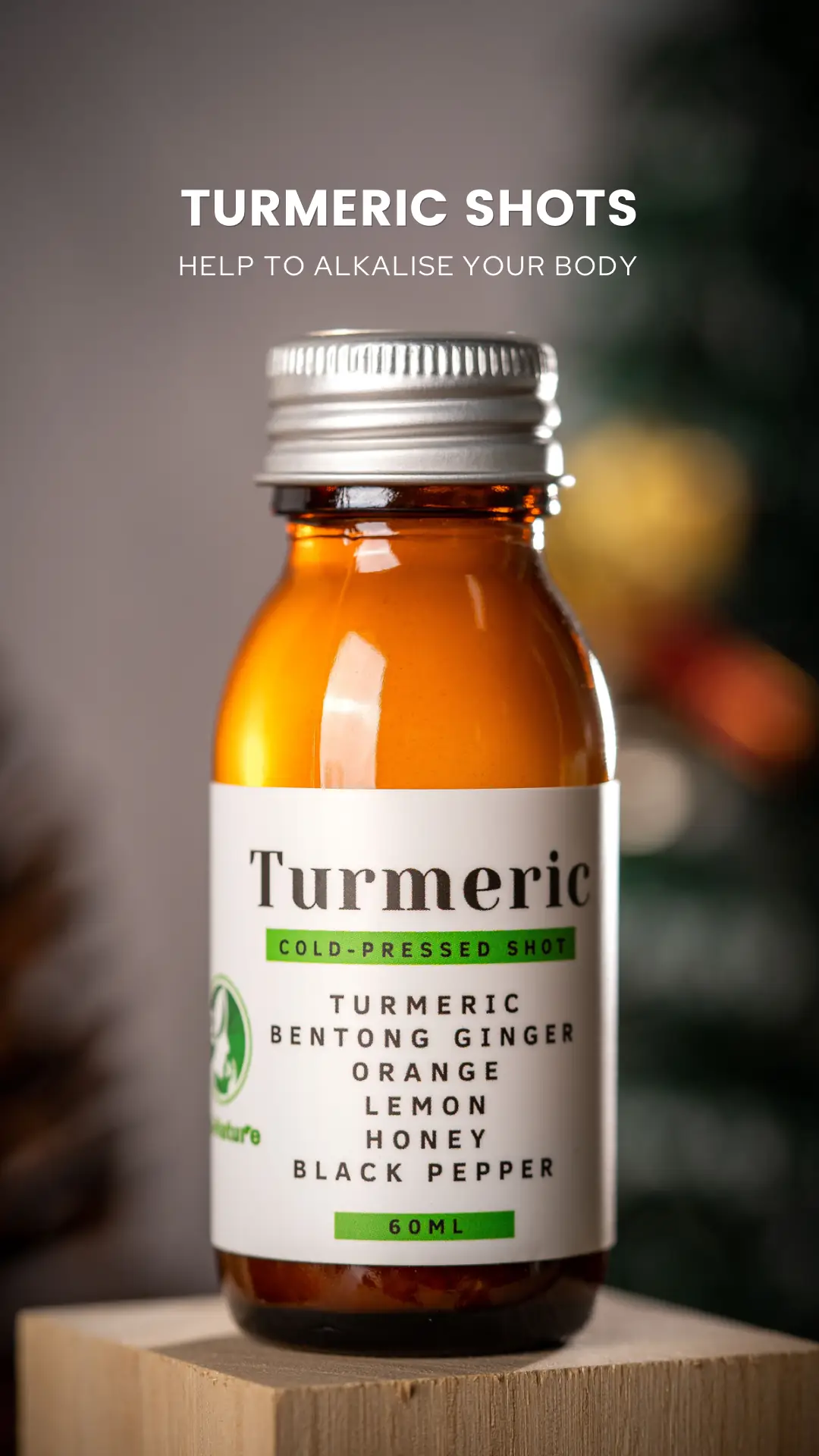 Uni-Nature Static supplements ad: Showcase ad for a cold-pressed Bentong turmeric wellness shot