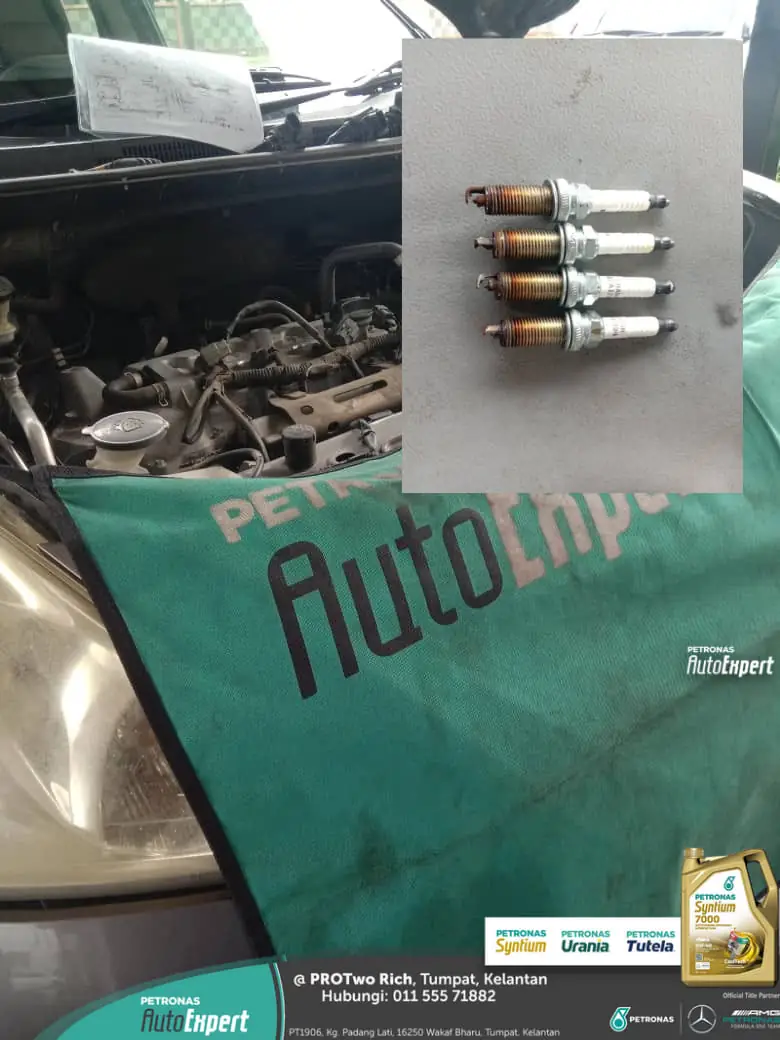 Bengkel kereta perodua _ Pro Two Rich Auto Static automotive ad: Problem-solution ad for engine hesitation fixed by replacing spark plugs
