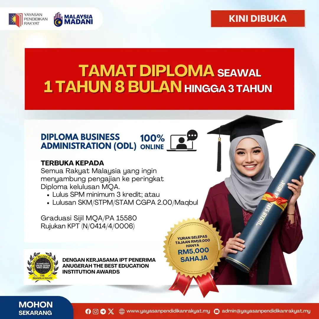 Yayasan Pendidikan Rakyat Static education ad: Discount ad: finish online diploma fast, RM5,000 after sponsorship