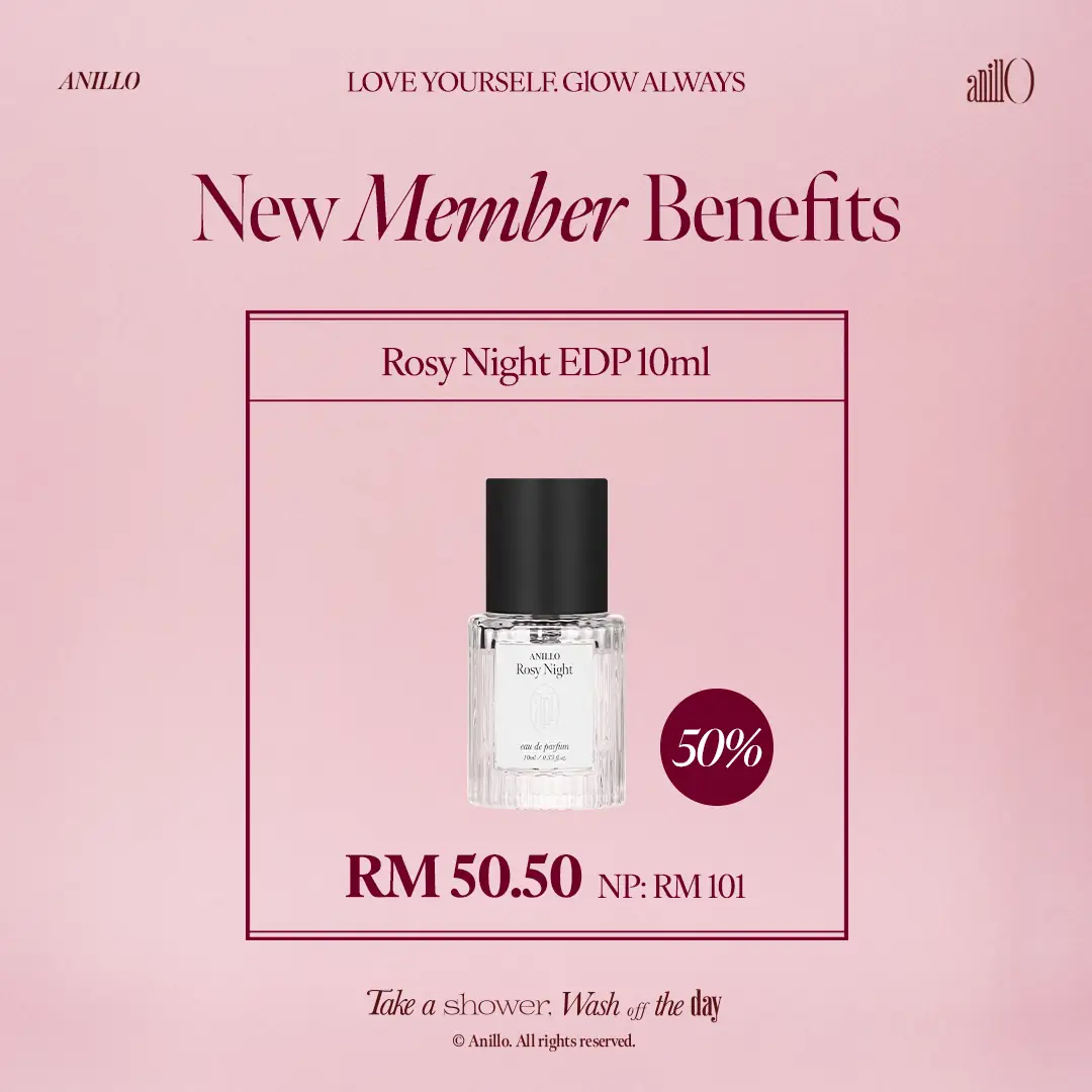 anillO Beauty Malaysia Carousel hair care ad: Discount ad: new members get 50% off Rosy Night, from RM45, frame 6 of 6