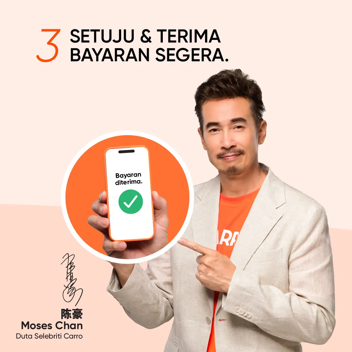Carro Malaysia Carousel automotive ad: Social-proof ad for selling your car fast on Carro, endorsed by Moses Chan, frame 4 of 5