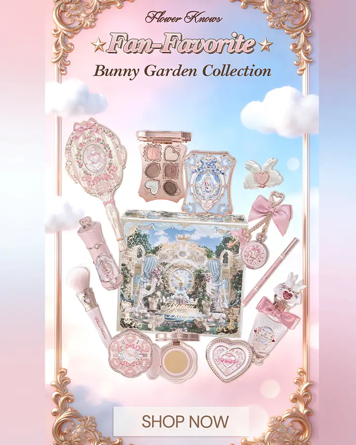 Flower Knows Cosmetics Dynamic makeup and cosmetics ad: Showcase ad for the fan-favourite Bunny Garden makeup collection