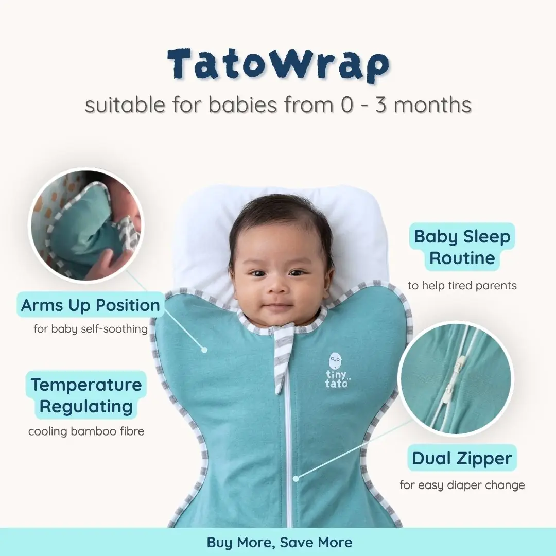 Tinytato Carousel baby care ad: Feature-callout ad for a bamboo swaddle that keeps baby cool and self-soothing, frame 1 of 5