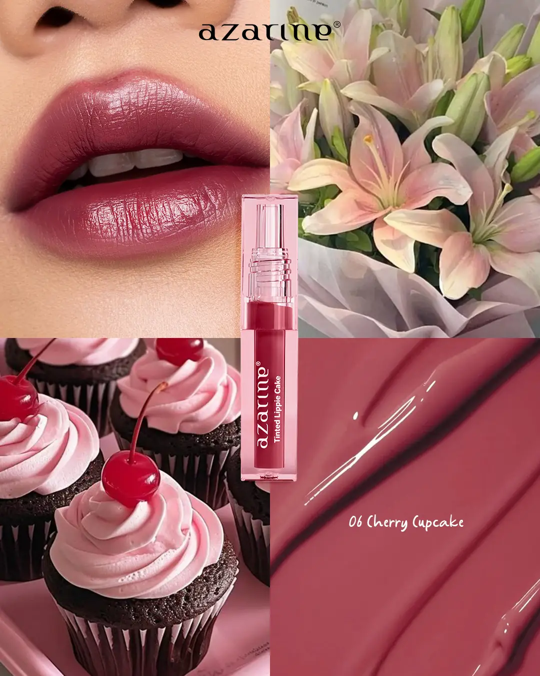 Azarine Cosmetic Malaysia Carousel makeup and cosmetics ad: Showcase ad for the Tinted Lippie Cake shade 01 Cream Puff, frame 2 of 4