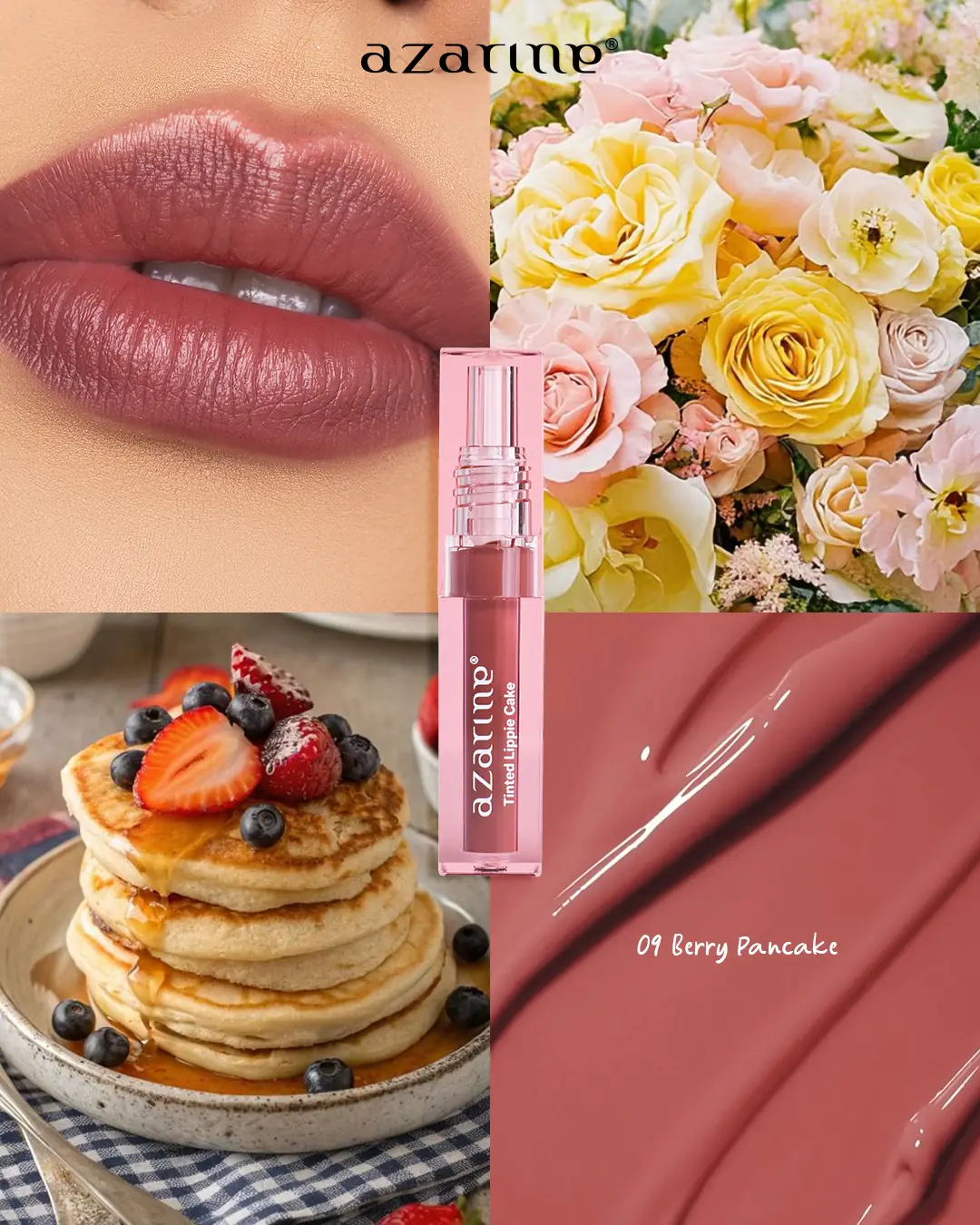 Azarine Cosmetic Malaysia Carousel makeup and cosmetics ad: Showcase ad for the Tinted Lippie Cake shade 01 Cream Puff, frame 3 of 4