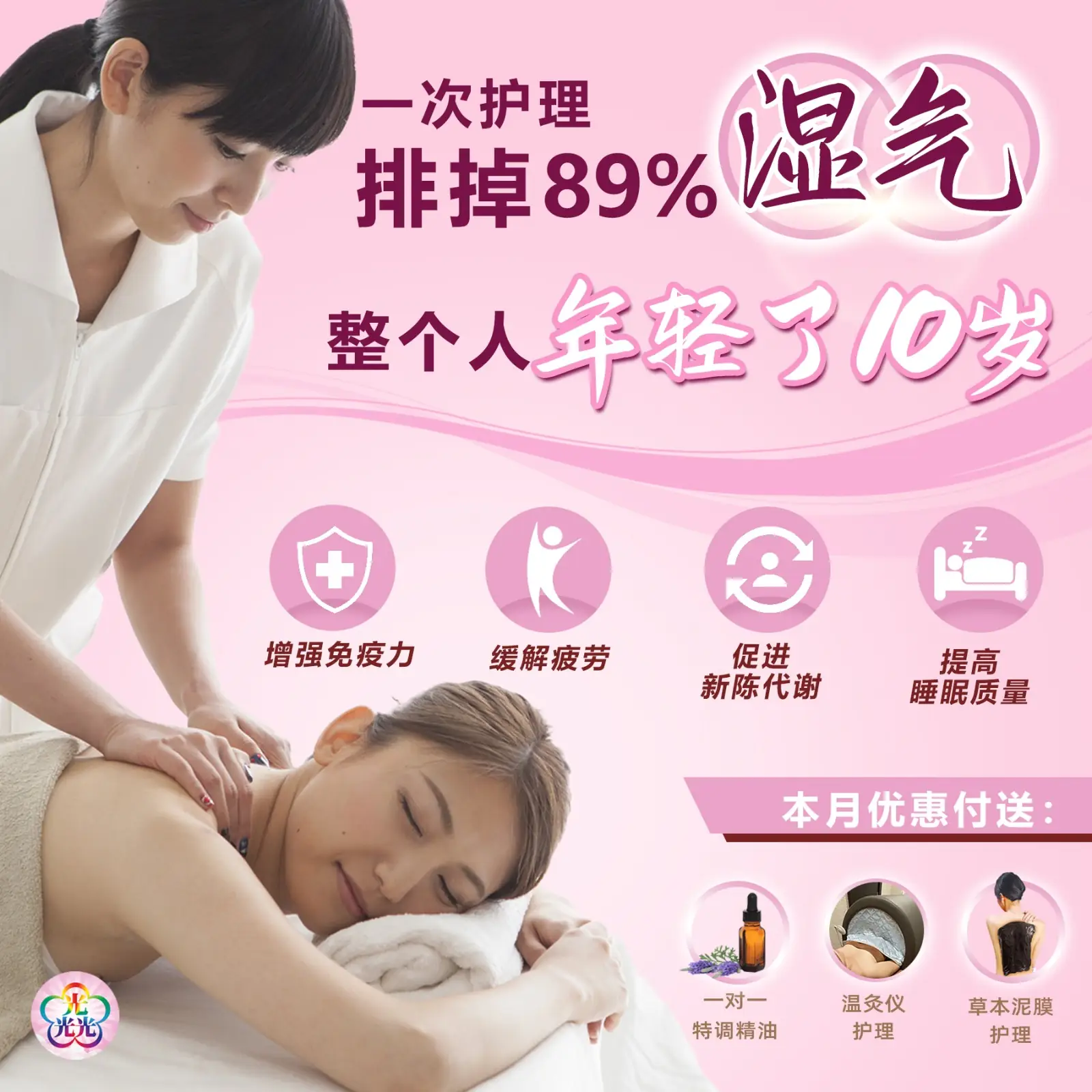 Everbright Project Wellness International Static aesthetic clinics ad: Showcase ad for 一次护理 排掉89%湿气 整个人年轻了10岁